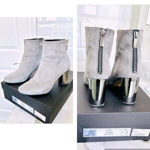 Pure Navy - Gray Suede Ankle Boots Mirrored Heels Women’s Size 7.5